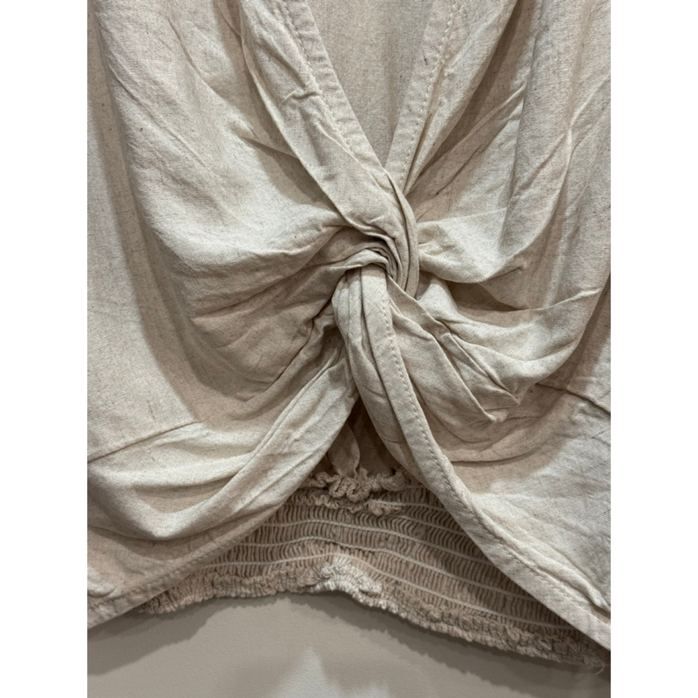 4OUR DREAMERS Beige Linen Wrap Crop Top XL Minimalist Boho Cottage Beach - Picture 4 of 10